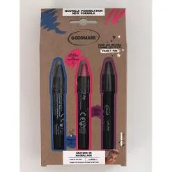 3 Crayons De Maquillage Violet, Bleu Et Rose