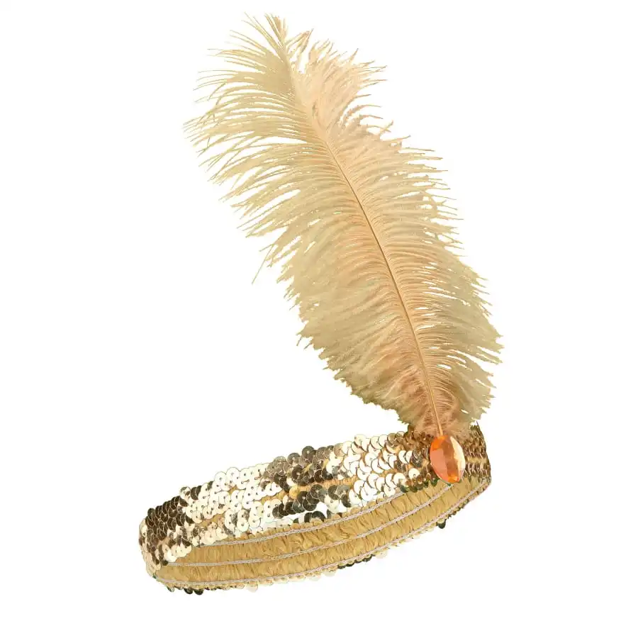 Bandeau Charleston Sequins Doré Avec Plume 1 Bandeau Charleston Sequins Doré Avec Plume