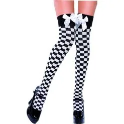 Bas En Damier Blanc Et Noir Avec Noeud