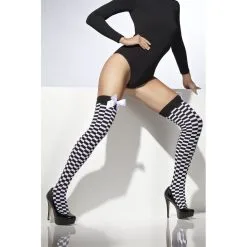 Bas En Damier Blanc Et Noir Avec Noeud -Camouflage Soldes Boutique Bas en damier blanc et noir avec noeud 7175