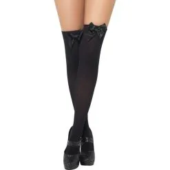 Bas Noir Opaque Avec Noeud En Satin -Camouflage Soldes Boutique Bas noir opaque avec noeud en satin 18