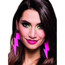 Tenue Disco Pantalon Moulant Rose Flash, Haut Noir -Camouflage Soldes Boutique Boucles d oreilles en forme d eclair rose