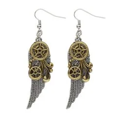 Boucles D'oreilles Steampunk Plumes Et Rouages