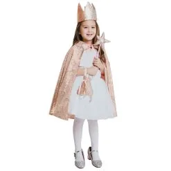 Cape, Couronne Et Baguette Rose Doré Pour Enfant