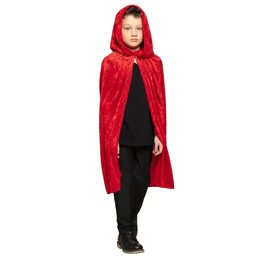 Cape En Velours Rouge Avec Capuche, Pour Enfant 2 Cape En Velours Rouge Avec Capuche, Pour Enfant – Image 2