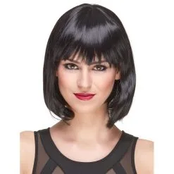 Carré Plongeant Noir Avec Frange, Luxe