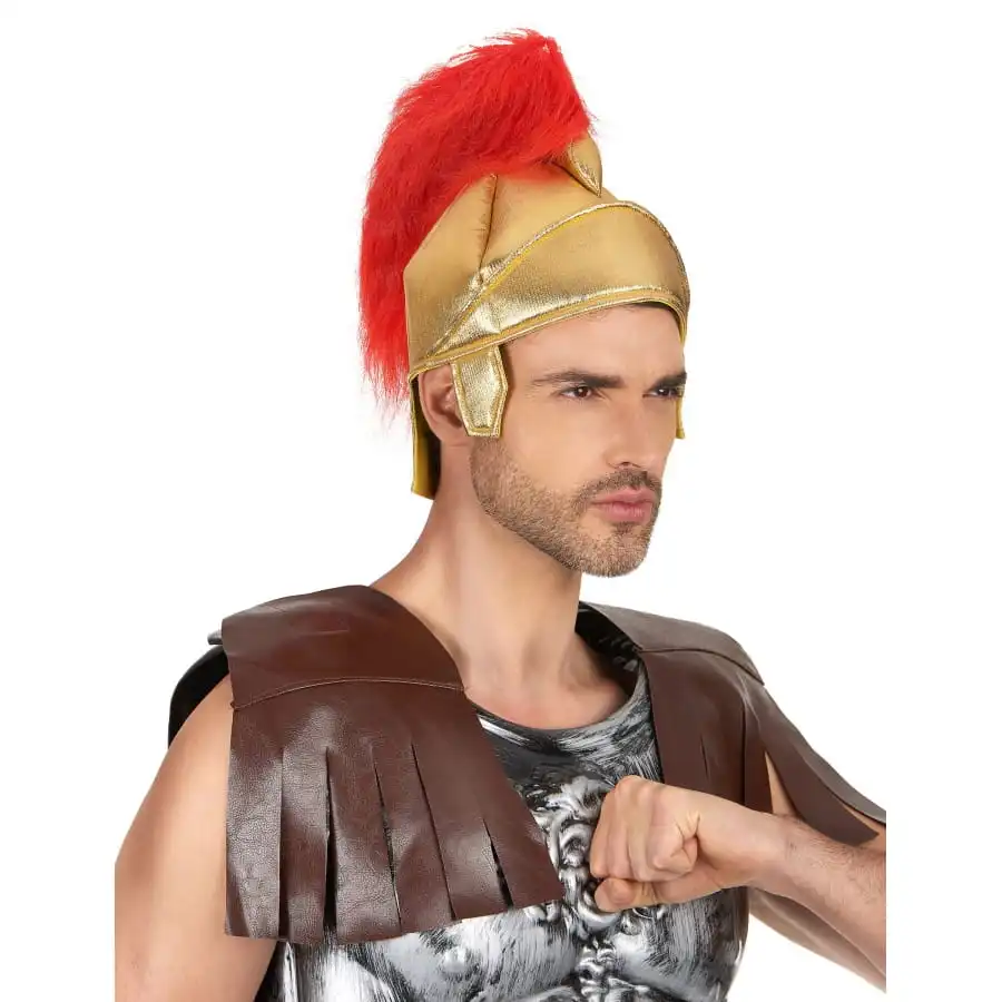 Casque De Romain Doré Avec Plums Rouges 2 Casque De Romain Doré Avec Plums Rouges – Image 2