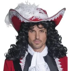 Costume De Pirate Rouge -Camouflage Soldes Boutique Chapeau pirate rouge avec plume et galon