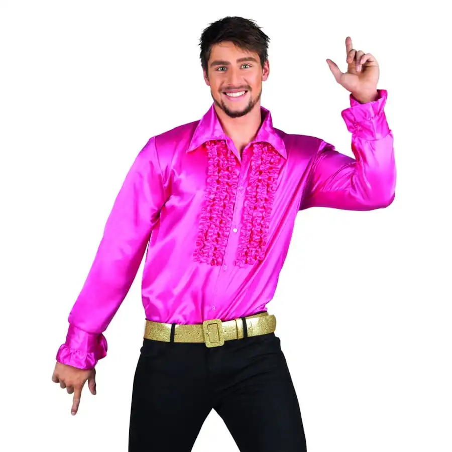 Chemise Disco Rose Satinée Pour Homme 1 Chemise Disco Rose Satinée Pour Homme
