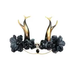 Coiffe De Fleurs Noires Avec Bois Dorés