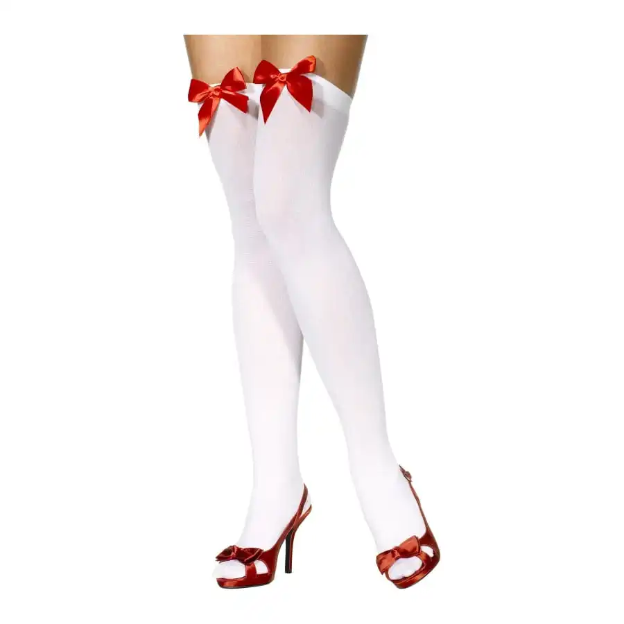 Collants Blancs Avec Noeud Rouge 2 Collants Blancs Avec Noeud Rouge â Image 2
