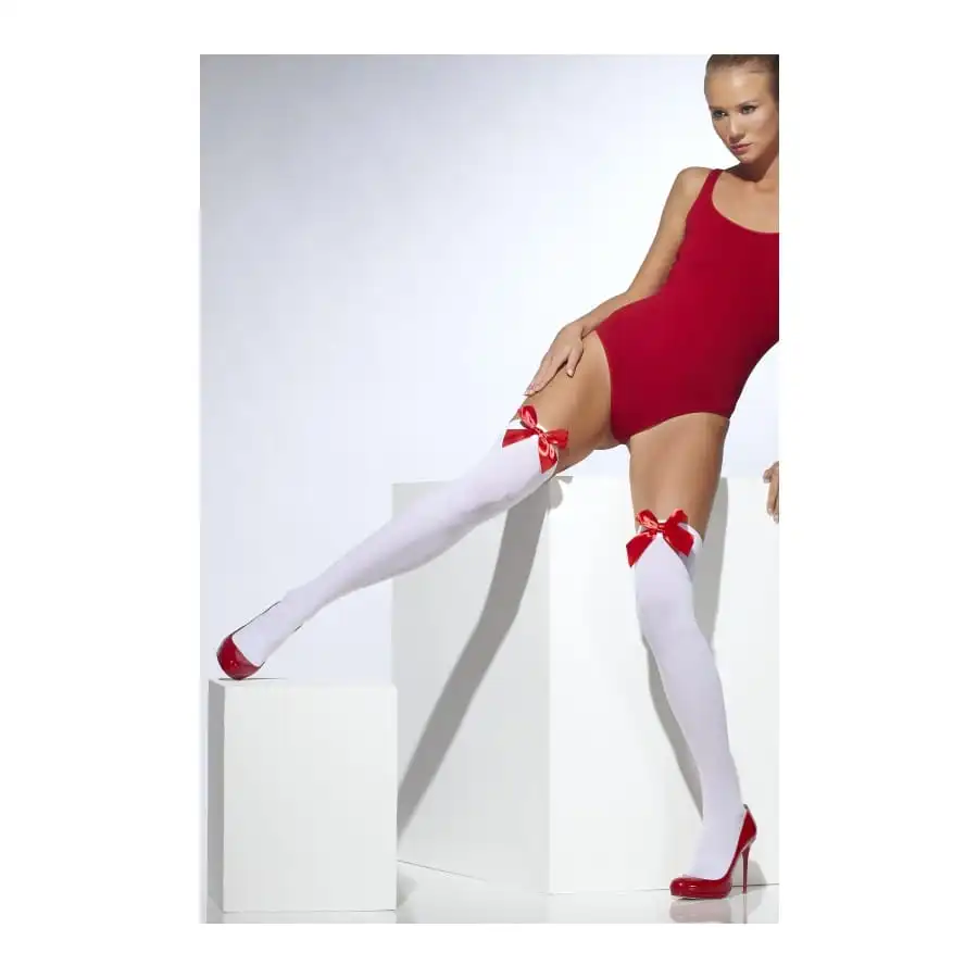 Collants Blancs Avec Noeud Rouge 1 Collants Blancs Avec Noeud Rouge