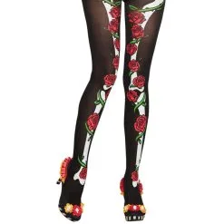 Collants Noirs Dia De Los Muertos Avec Roses