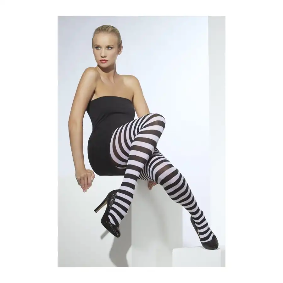Collants Rayés Noir Et Blanc Pour Adulte. 2 Collants Rayés Noir Et Blanc Pour Adulte. – Image 2