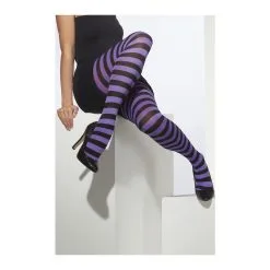 Collants Rayés Violet Et Noir