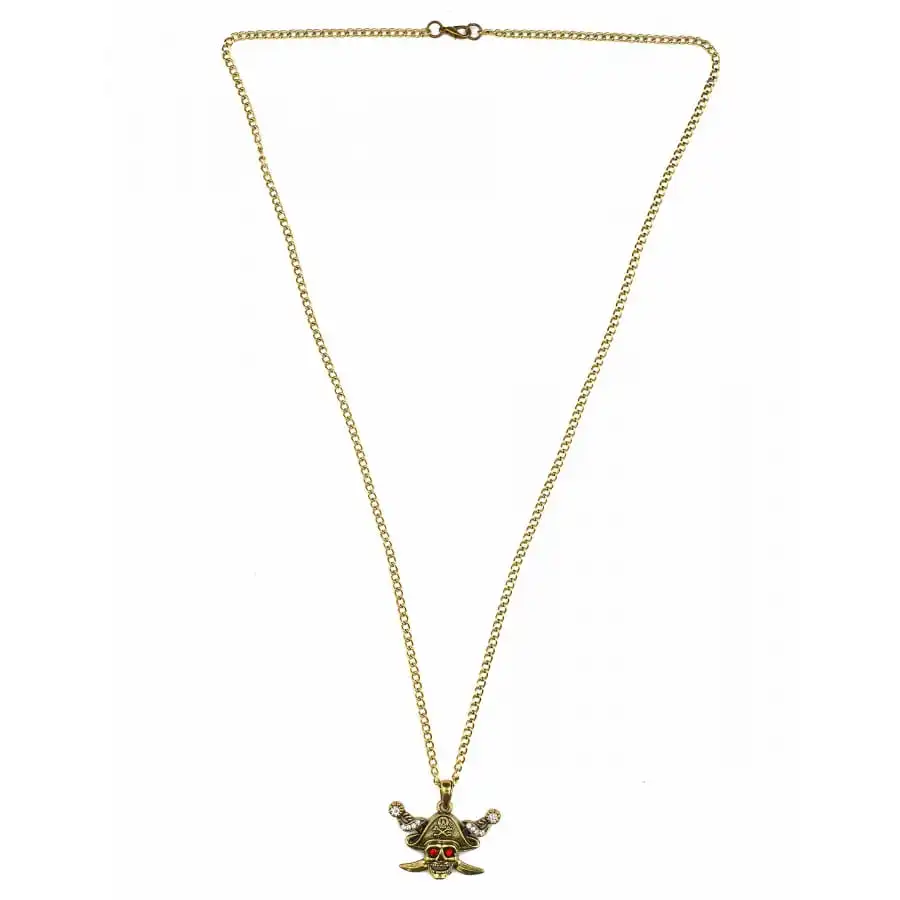 Collier Doré Tête De Mort Pirate 1 Collier Doré Tête De Mort Pirate
