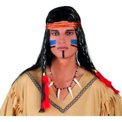 Costume D'amérindien Pour Homme -Camouflage Soldes Boutique Collier indien de dents et perles colorees