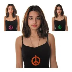 Collier Pendentif Peace And Love Fluo De 8,5cm