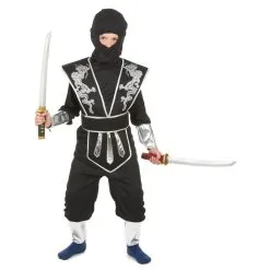 Combinaison De Ninja Noire Argentée Pour Enfant