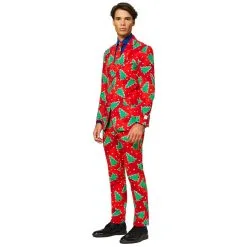 Costume 3 Pièces Rouge Imprimé Sapin De Noël