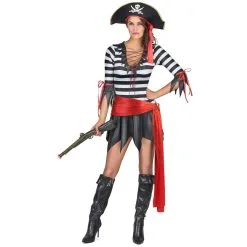 Costume Court Ligné Noir Et Blanc De Femme Pirate