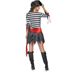 Costume Court Ligné Noir Et Blanc De Femme Pirate -Camouflage Soldes Boutique Costume court ligne noir et blanc de femme pirate 25781
