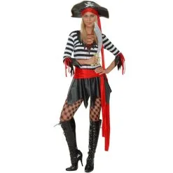 Costume Court Ligné Noir Et Blanc De Femme Pirate -Camouflage Soldes Boutique Costume court ligne noir et blanc de femme pirate 25782