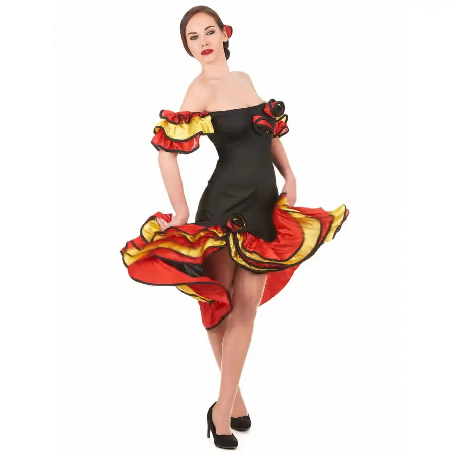 Costume Danseuse De Flamenco Rouge Noir Or 2 Costume Danseuse De Flamenco Rouge Noir Or – Image 2