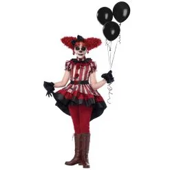 Costume De Clown Tueur Rouge Et Noir Pour Fille