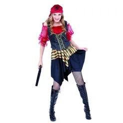 Costume De Femme Pirate Avec Corset Noir Et Doré -Camouflage Soldes Boutique Costume de femme pirate avec corset noir et dore 17876