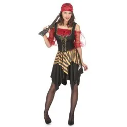 Costume De Femme Pirate Avec Corset Noir Et Doré
