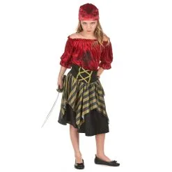 Costume De Petite Corsaire Rouge Effet Velours