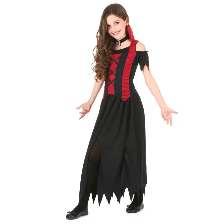Costume De Petite Vampire Dentelé Noir Et Rouge 2 Costume De Petite Vampire Dentelé Noir Et Rouge – Image 2