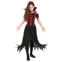 Costume De Petite Vampire Dentelé Noir Et Rouge