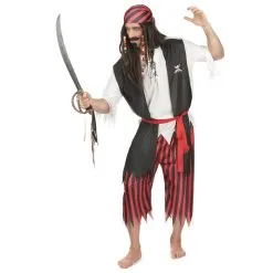 Costume De Pirate Noir Et Rouge Rayé, Adulte -Camouflage Soldes Boutique Costume de pirate noir et rouge raye adulte 12253