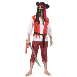 Costume De Pirate Rouge Blanc Noir Pour Adulte
