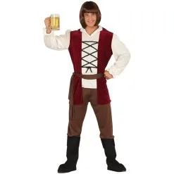 Costume De Tavernier Médiéval Blanc Marron Homme