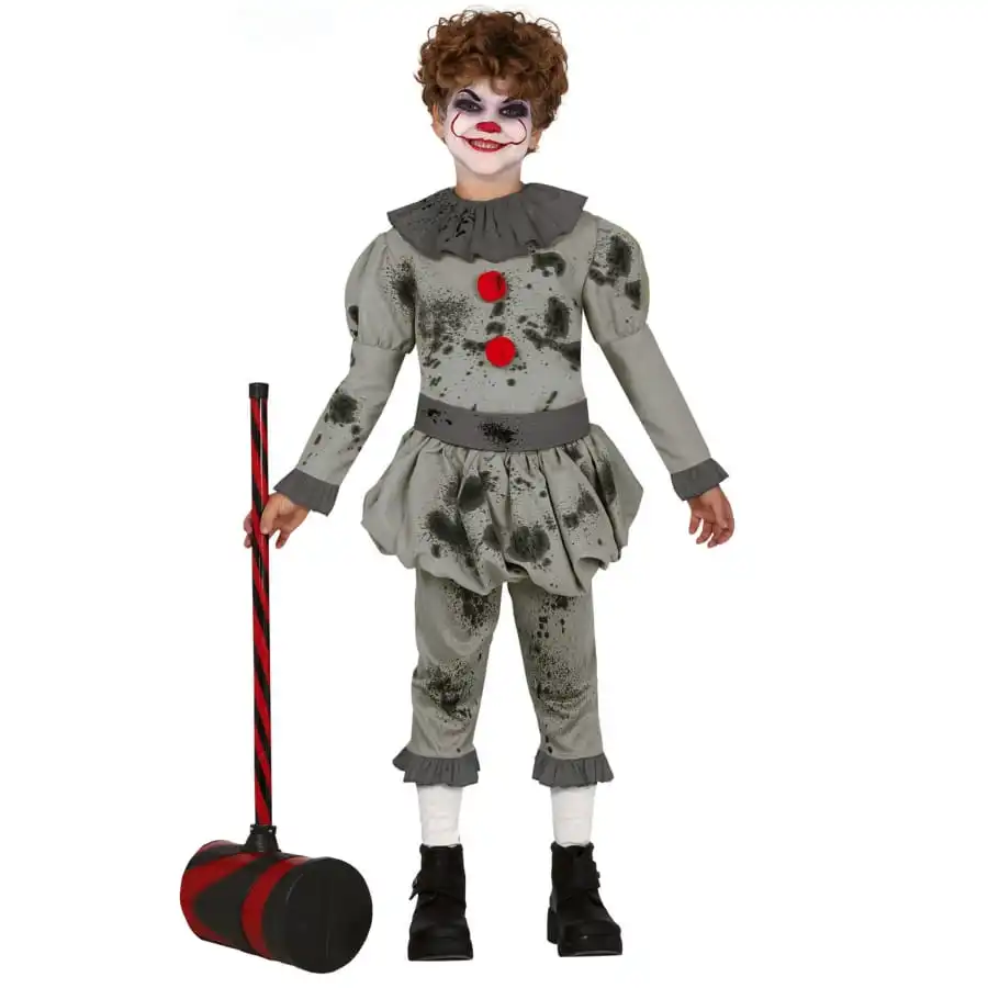 Costume Gris De Clown Tueur Ensanglanté, Enfant 1 Costume Gris De Clown Tueur Ensanglanté, Enfant