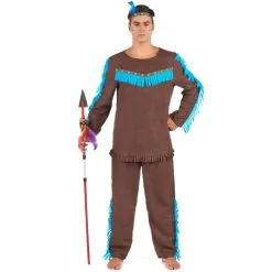 Costume Marron Et Bleu D'Indien Pour Homme