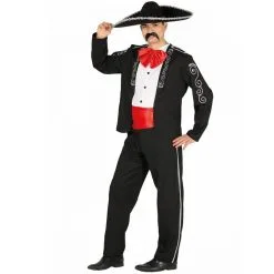 Costume Mexicain D'apparat Noir Et Rouge Homme