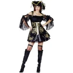Costume Noir Satiné Et Dentelle De Piratesse -Camouflage Soldes Boutique Costume noir satine et dentelle de piratesse 16083