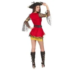 Costume Robe Courte Rouge Et Dorée De Piratesse -Camouflage Soldes Boutique Costume robe courte rouge et doree de piratesse 27058