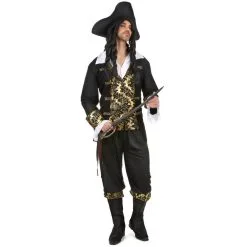 Costume Robe Noire De Pirate Imprimés Dorés