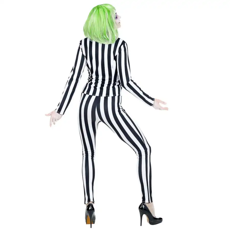 Costume Trois Pièce Ligné Noir Et Blanc Pour Femme 3 Costume Trois Pièce Ligné Noir Et Blanc Pour Femme – Image 3