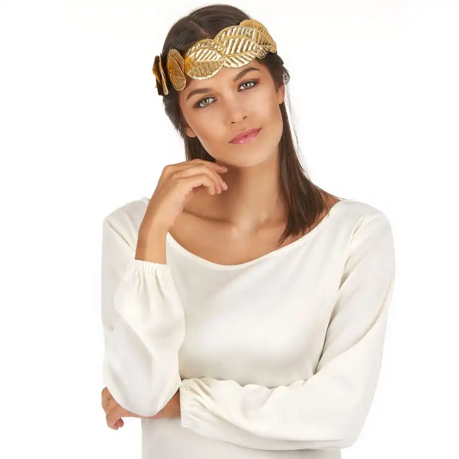 Couronne De Laurier Dorée En Tissu 2 Couronne De Laurier Dorée En Tissu – Image 2