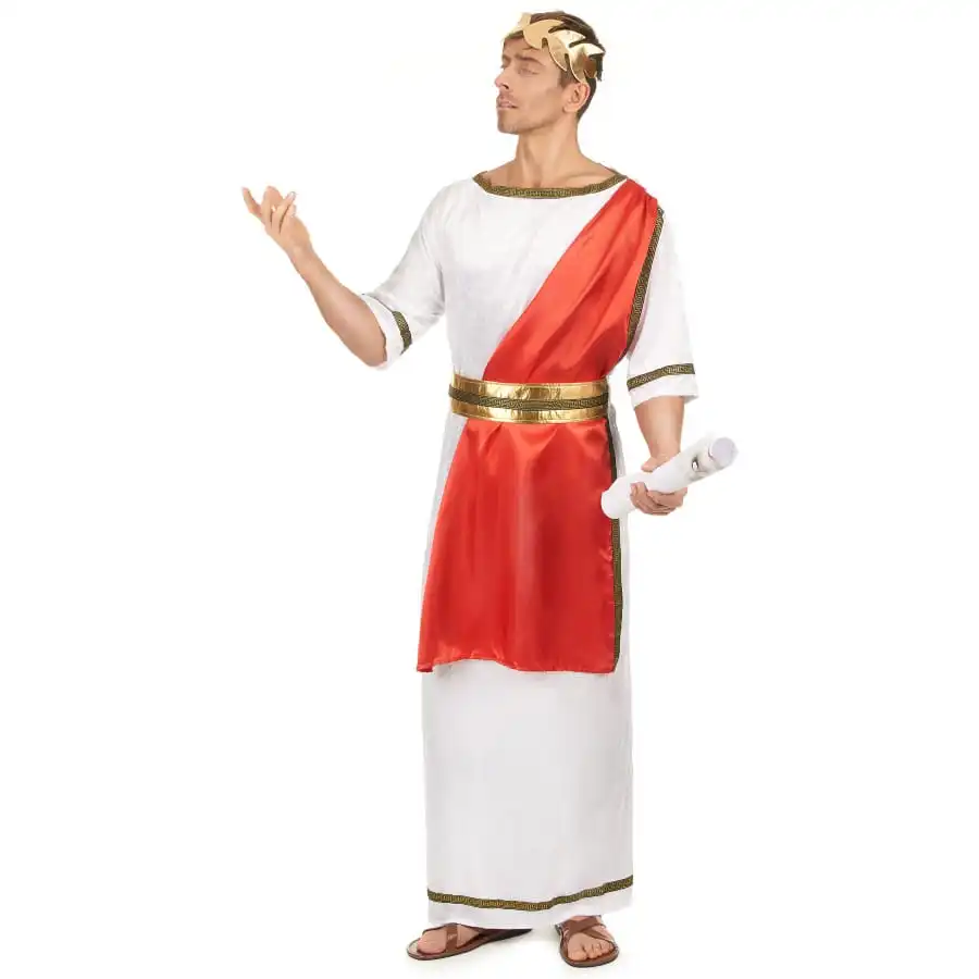 Déguisement Blanc De Jules César Avec Toge Rouge 2 Déguisement Blanc De Jules César Avec Toge Rouge – Image 2