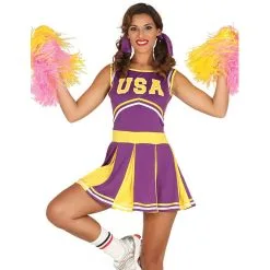 Déguisement Cheerleader Violet Et Jaune Pour Femme