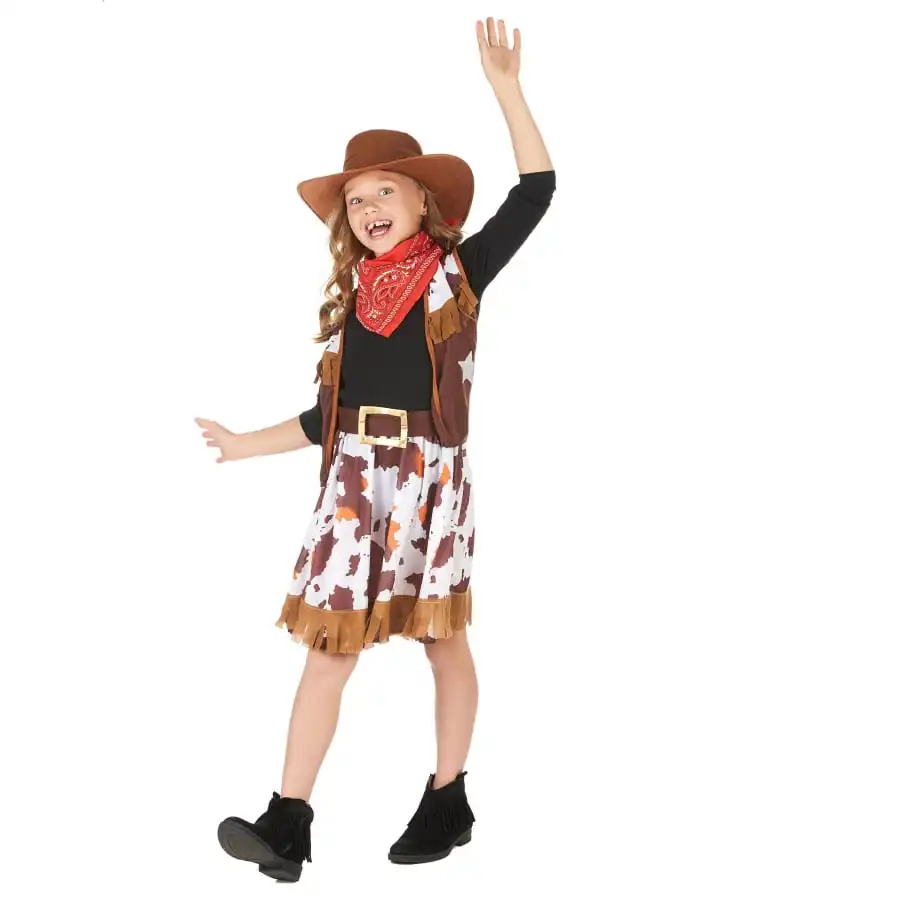 Déguisement De Petite Cowgirl Imprimé Vachette 2 Déguisement De Petite Cowgirl Imprimé Vachette – Image 2