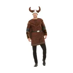 Déguisement De Viking Marron Avec Casque, Adulte
