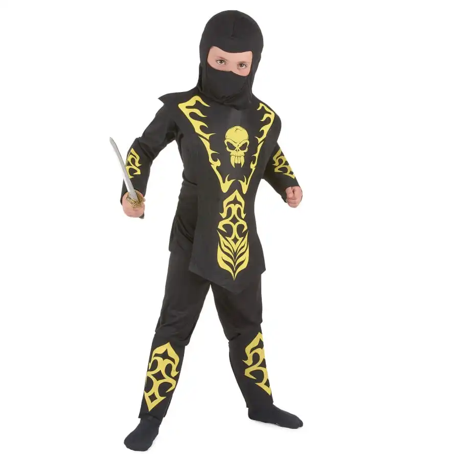 Déguisement Ninja Noir Et Jaune Motif Tête De Mort 2 Déguisement Ninja Noir Et Jaune Motif Tête De Mort – Image 2
